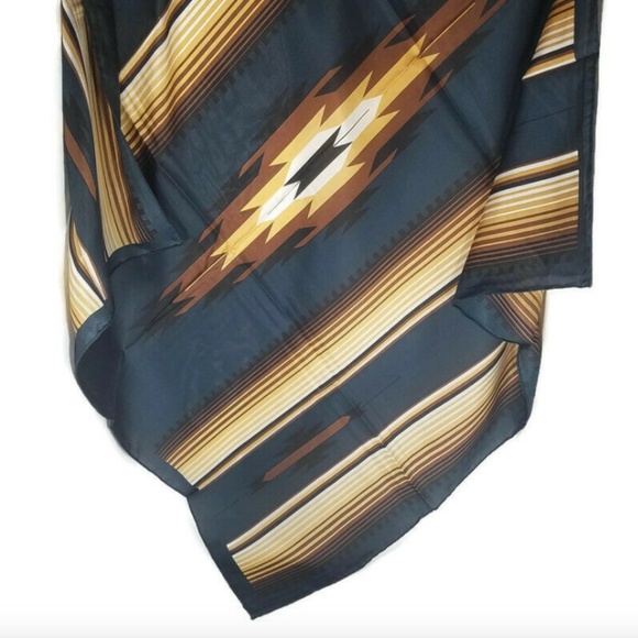 Wyoming Traders Wild Rag Aztec Print Teal / Tan 100% Silk Scarf - 20" - Picture 2 of 2